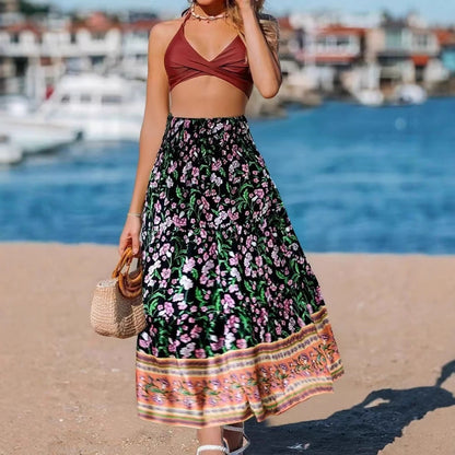 Ladies Flowy Maxi Skirt with Boho Print