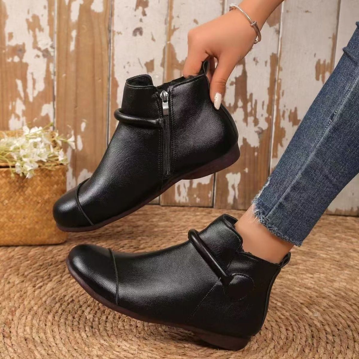 Comfortable Low Heel Ankle Boots with Soft Leather Upper