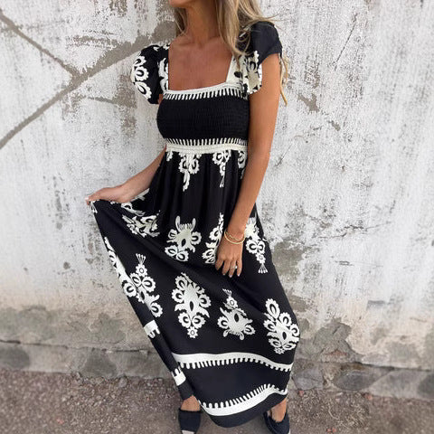 Flowy Women's Maxi Dress with Smocked Top