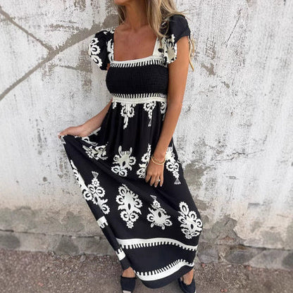 Flowy Women's Maxi Dress with Smocked Top
