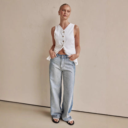 Ladies High Waisted Comfortable Wide Leg Jeans - Nocini