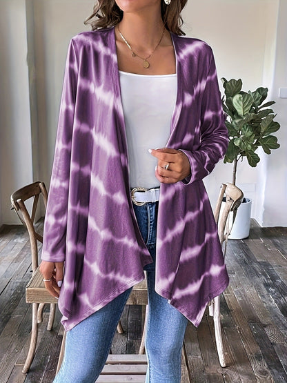 Relaxed Fit Open Front Long Sleeve Tie Dye Cardigan