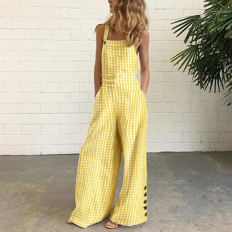 Classic Red Plaid Romper - Loose Fit Jumpsuit