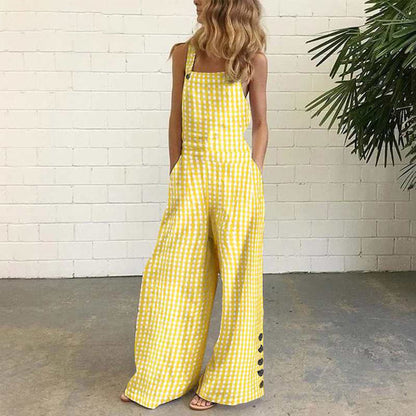 Classic Red Plaid Romper - Loose Fit Jumpsuit