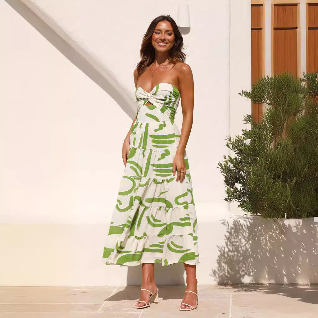 Loose Fit V Neck Maxi Dress with Open Back Detail - Nocini