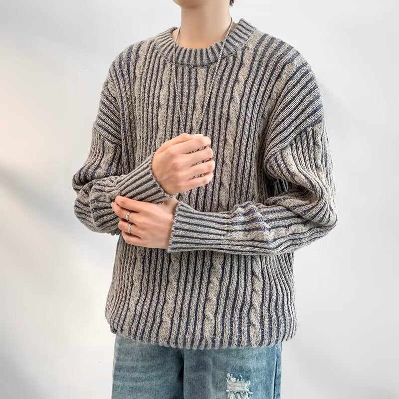 Soft Striped Crew Neck Knit Sweater for Men - Nocini