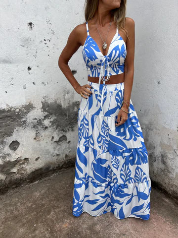 Ladies' 2-Piece – Halter Neck Top – Flowy Long Skirt – Soft Fabric