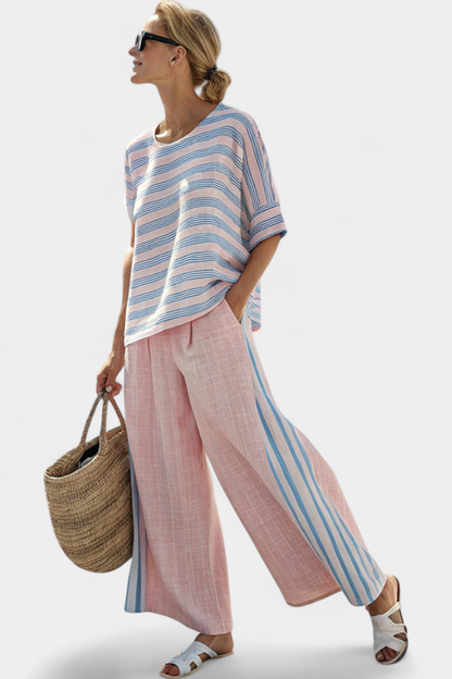 Chic Pastel Linen Top and Comfort Pants