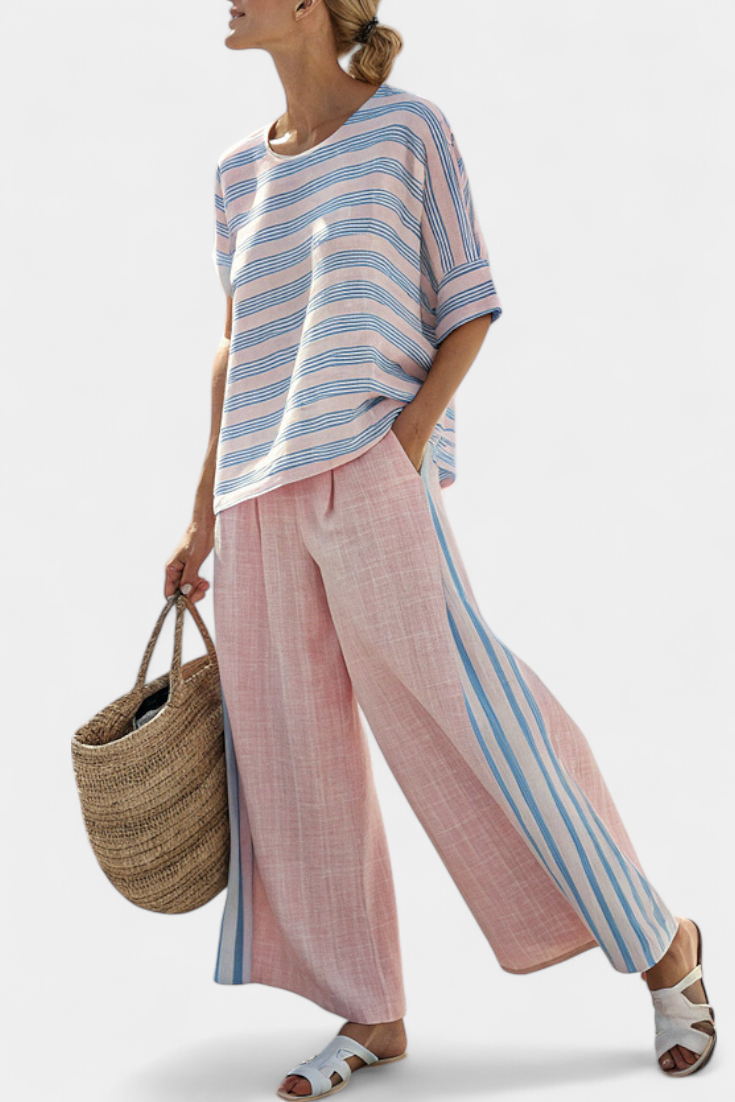 Chic Pastel Linen Top and Comfort Pants - Olytrend