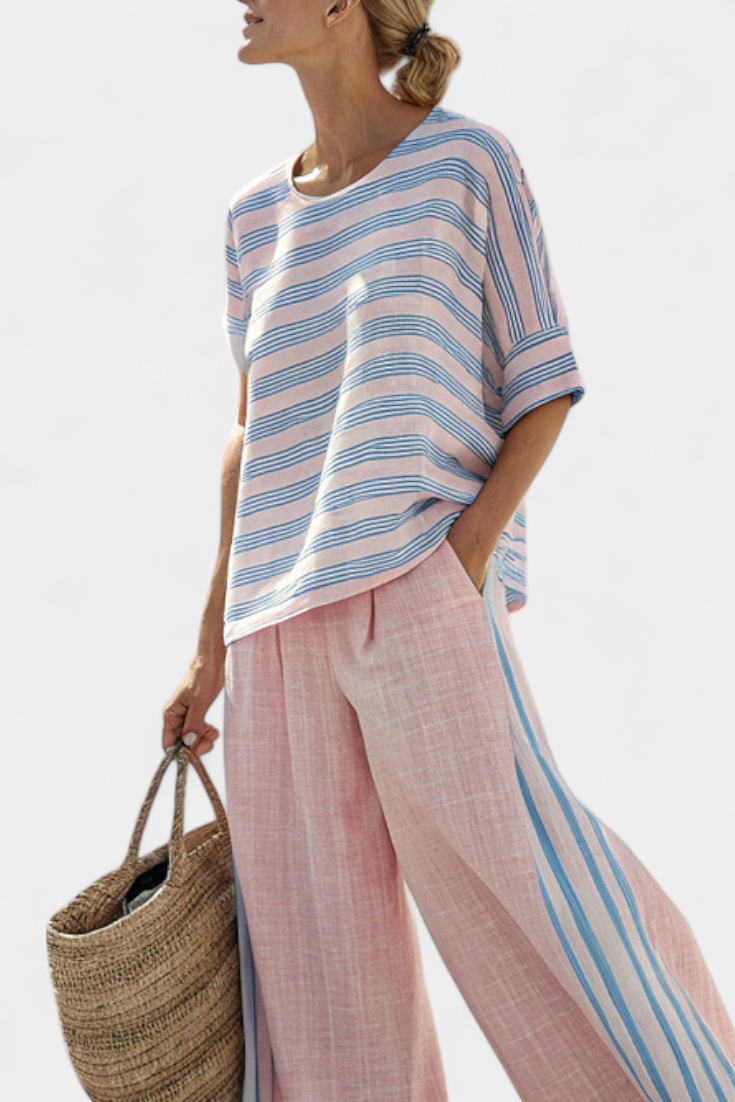 Chic Pastel Linen Top and Comfort Pants
