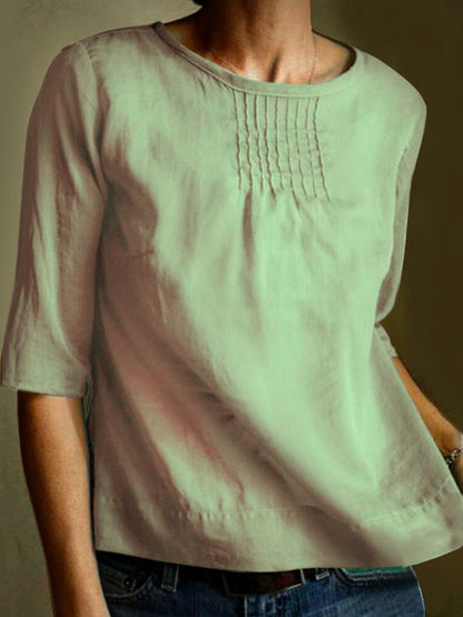 Relaxed Fit Cotton Blouse with 3/4 Sleeves