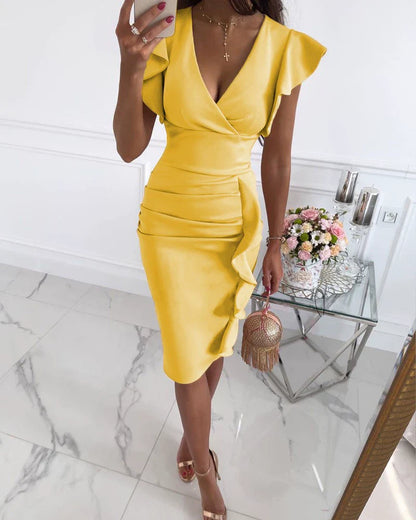 Women's Fit and Flare V-Neck Midi Dress