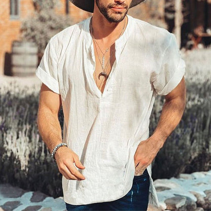 Casual Men's Short Sleeve V-Neck Cotton Shirt - Nocini