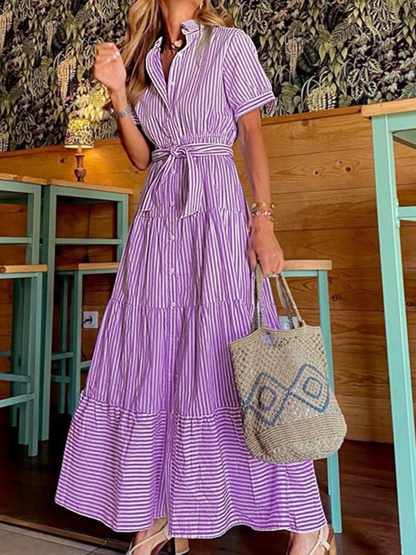 Casual Women's Midi Dress with Elastic Waist - Nocini