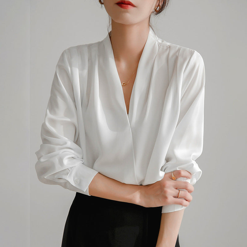 Elegant V Neck Silk Women's Blouse