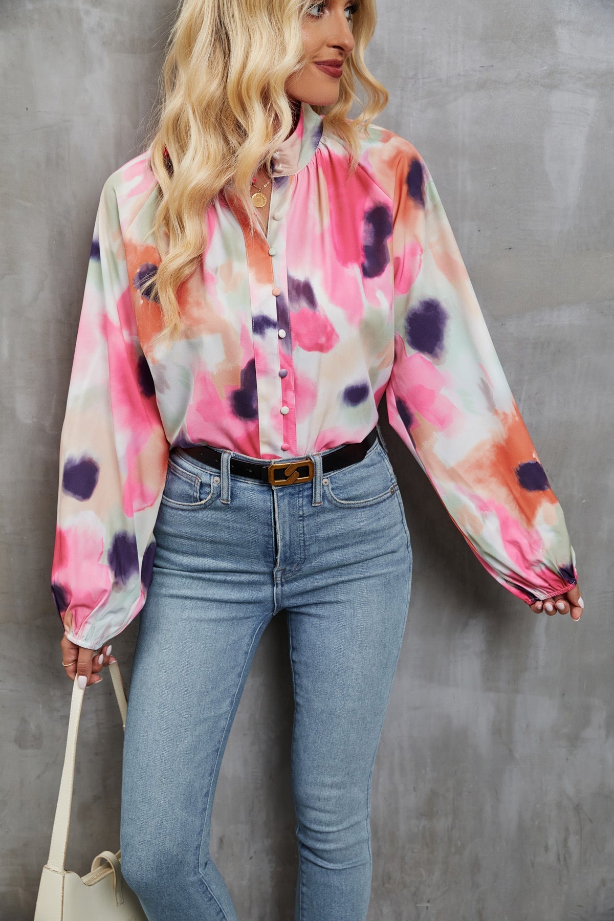 Loose Fit Women's Blouse with Soft Pastel Print