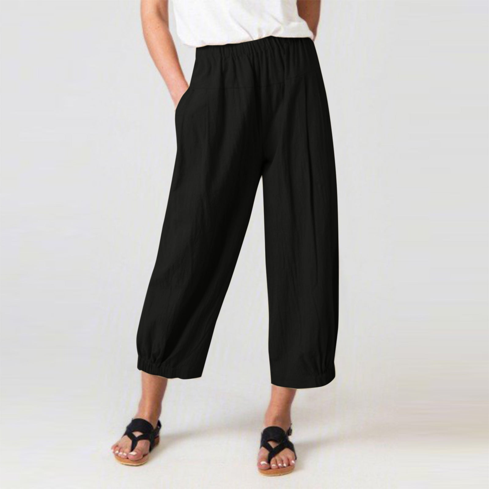 Comfy Women's Elastic Waist Pants with Pockets - Nocini