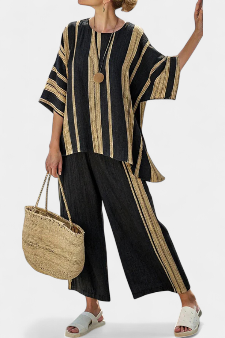 Cozy Striped Tunic & Loose Linen Trousers - Olytrend