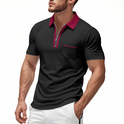 Men's Slim Fit Polo Shirt Cotton Zip Front
