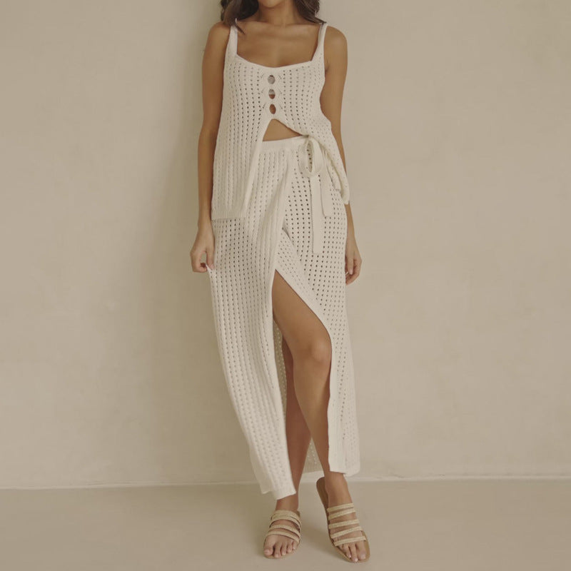 Comfortable Summer Dress Set - Cropped Top Maxi Skirt