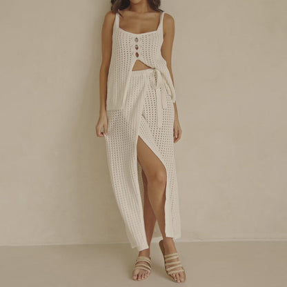 Comfortable Summer Dress Set - Cropped Top Maxi Skirt