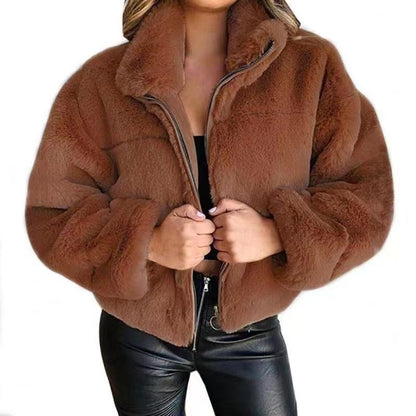 Ladies Warm Short Faux Fur Jacket