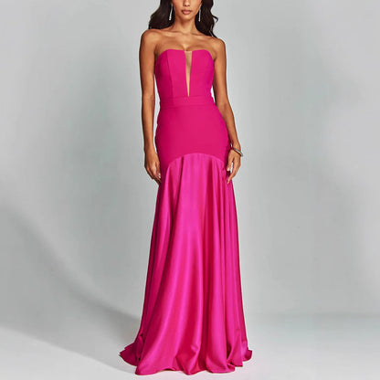 Elegant Strapless Satin Evening Gown for Women