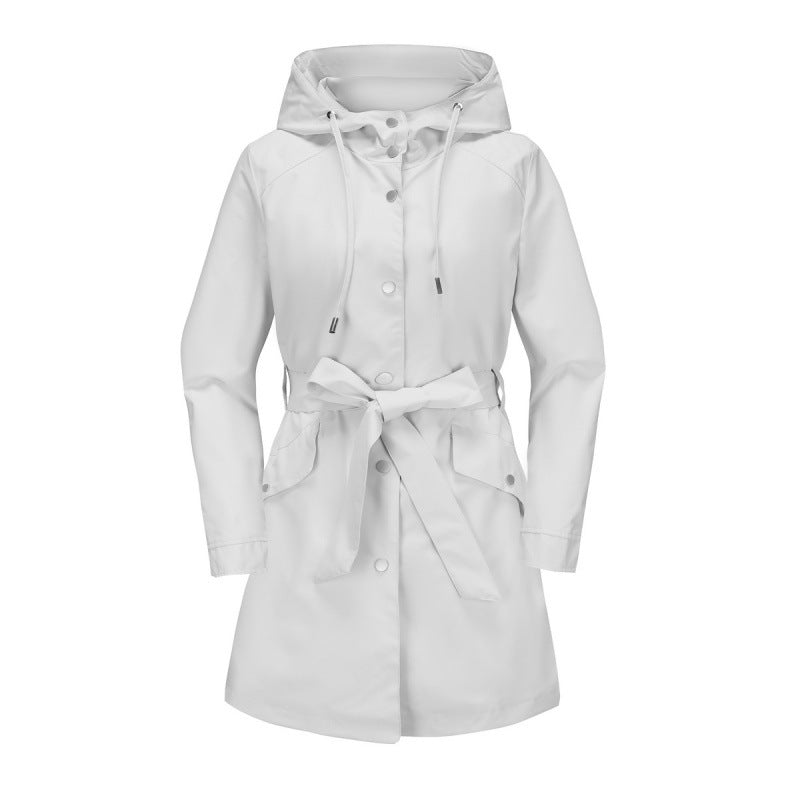 Casual Water-Repellent Ladies Trench Coat with Hood
