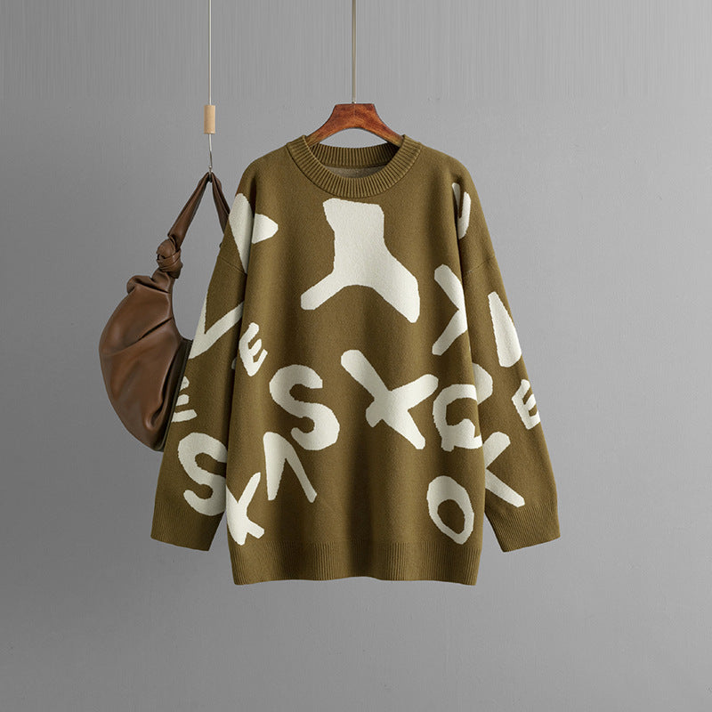 Classic Crew Neck Graphic Sweater for Women