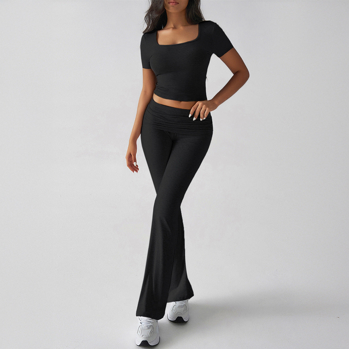Women's Crop Top and Flare Pants Set - Fit and Comfortable