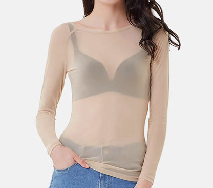 Women's Breathable See Through Top - Long Sleeve - Slim Fit