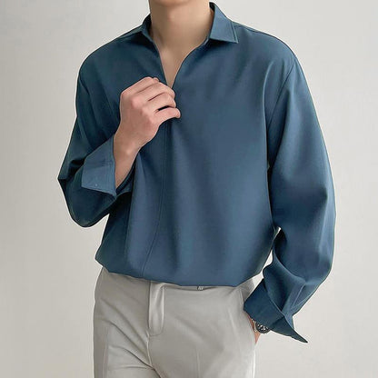 Relaxed Fit Men's V Neck Casual Shirt - Nocini