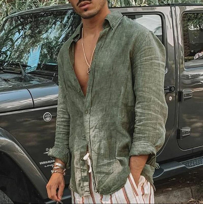 Casual Button Down Linen Shirt for Men - Nocini