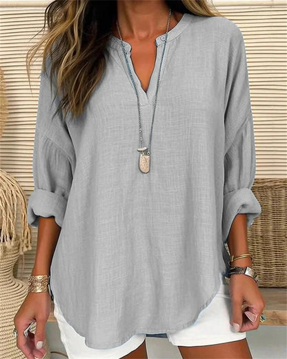 Casual V-Neck Women's Cotton Shirt