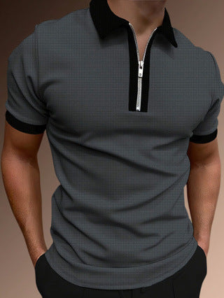 Men's Slim Fit Polo Shirt with Zip and Moisture Wicking Fabric