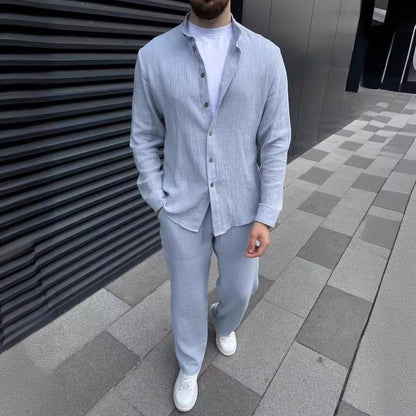 Casual Linen Style Shirt and Pants Set for Men