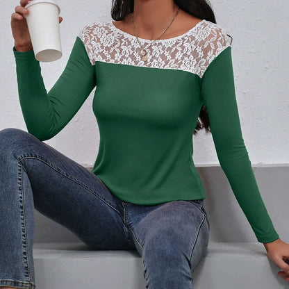 Feminine Fit Lace Trim Round Neck Tee