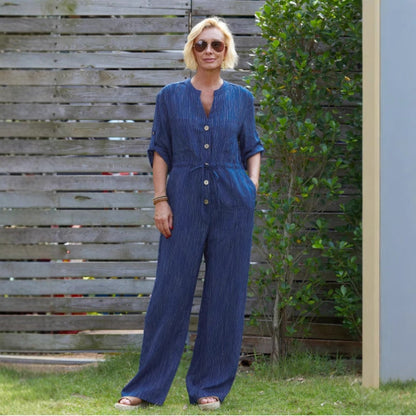 Comfy Women's V-Neck Jumpsuit with Elastic Waist