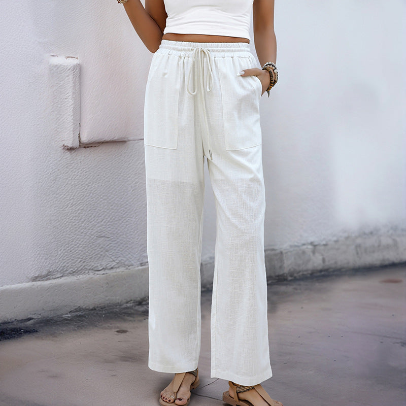 Comfortable Women's Straight Leg Pants with Elastic Waist - Nocini