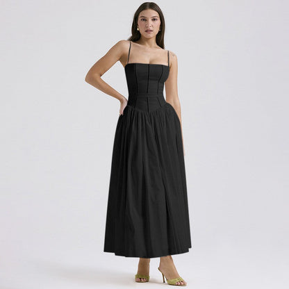 Elegant Women's Midi Dress with Thin Straps