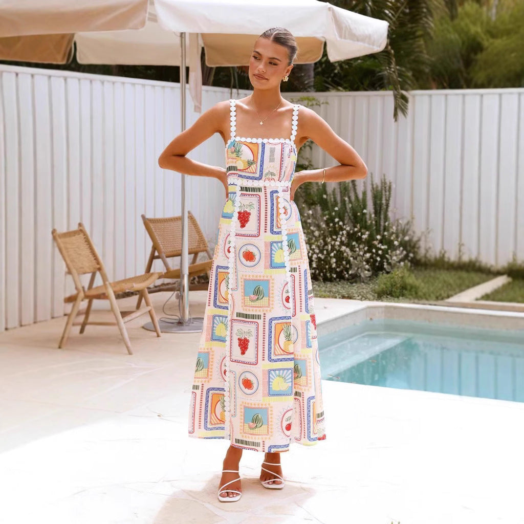 Flowy Summer Linen Dress with Lace Details - Nocini
