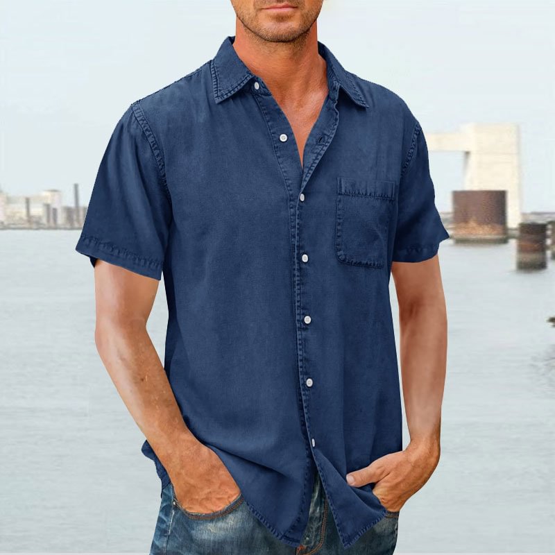 Casual Short Sleeve Mens Shirt with Button Front