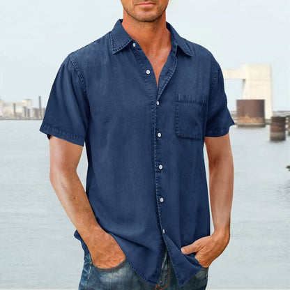 Casual Short Sleeve Mens Shirt with Button Front