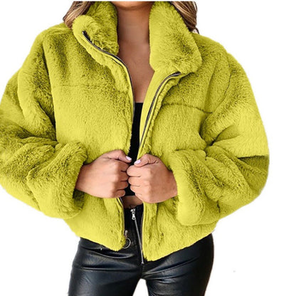 Ladies Warm Short Faux Fur Jacket