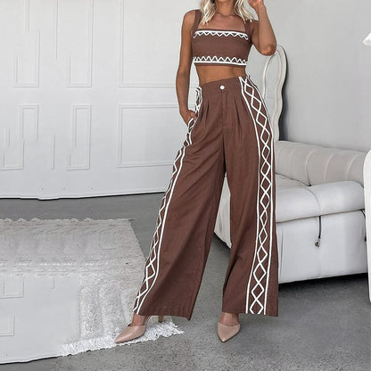 Women's 2-Piece Crop Top and High Waist Wide Leg Pants Set