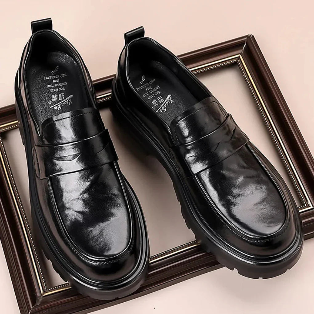 Classic Brown Leather Slip On Loafers - Olytrend