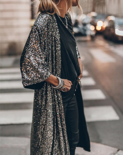 Casual Sparkly Open Front Cardigan