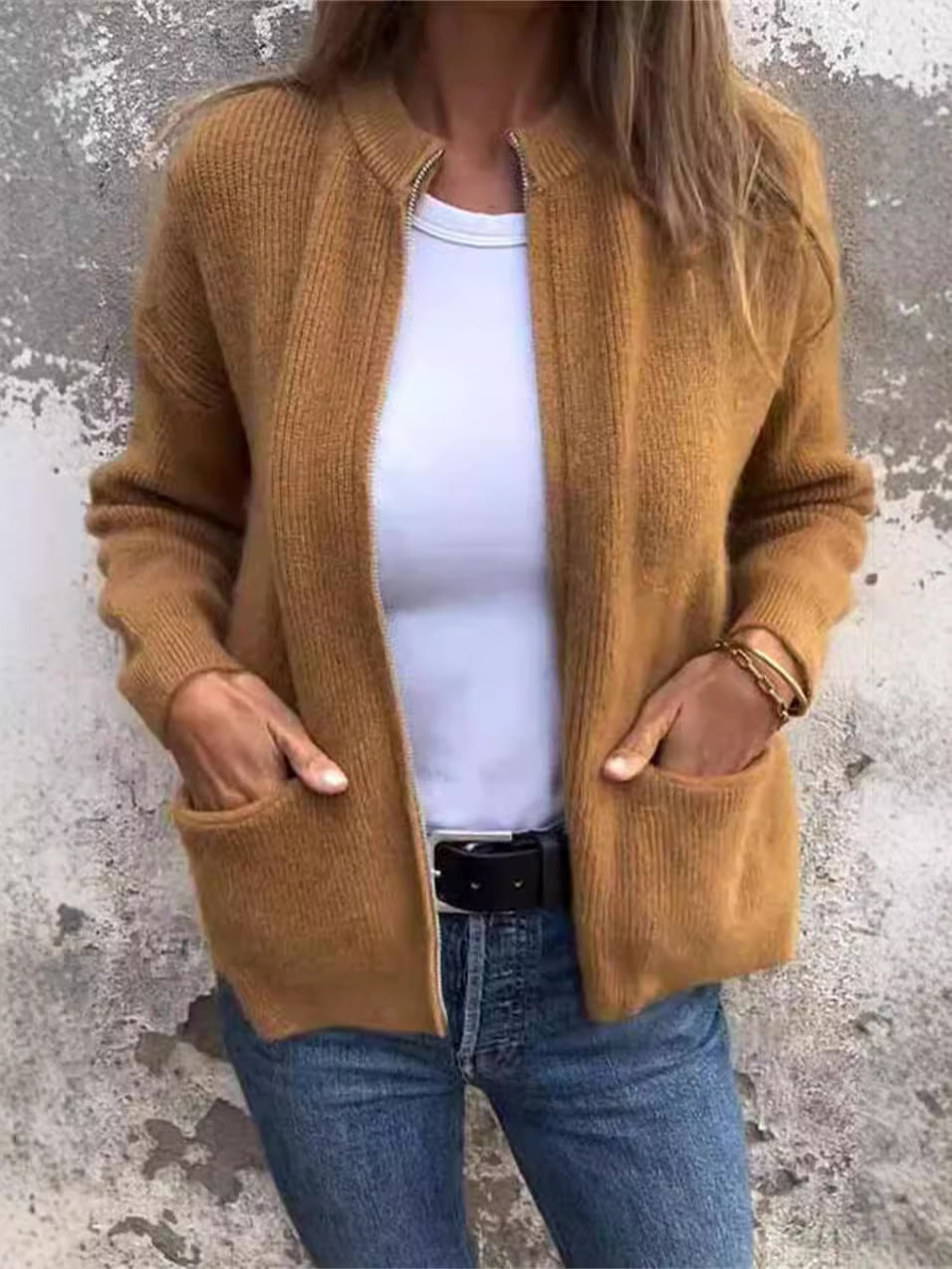 Casual Zip Up Women's Coat with Pockets