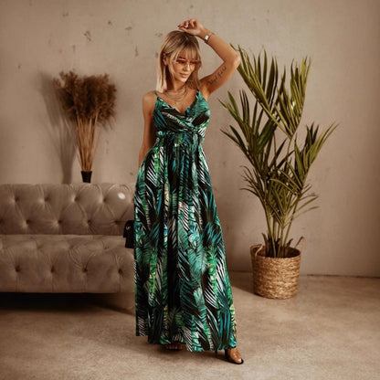 Relaxed Fit Floral Maxi Dress with V Neckline