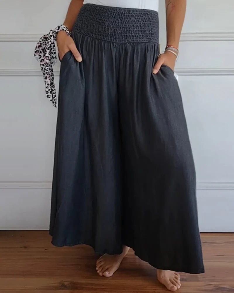 Loose Fit Women's Pants with Elastic Waist and Pockets
